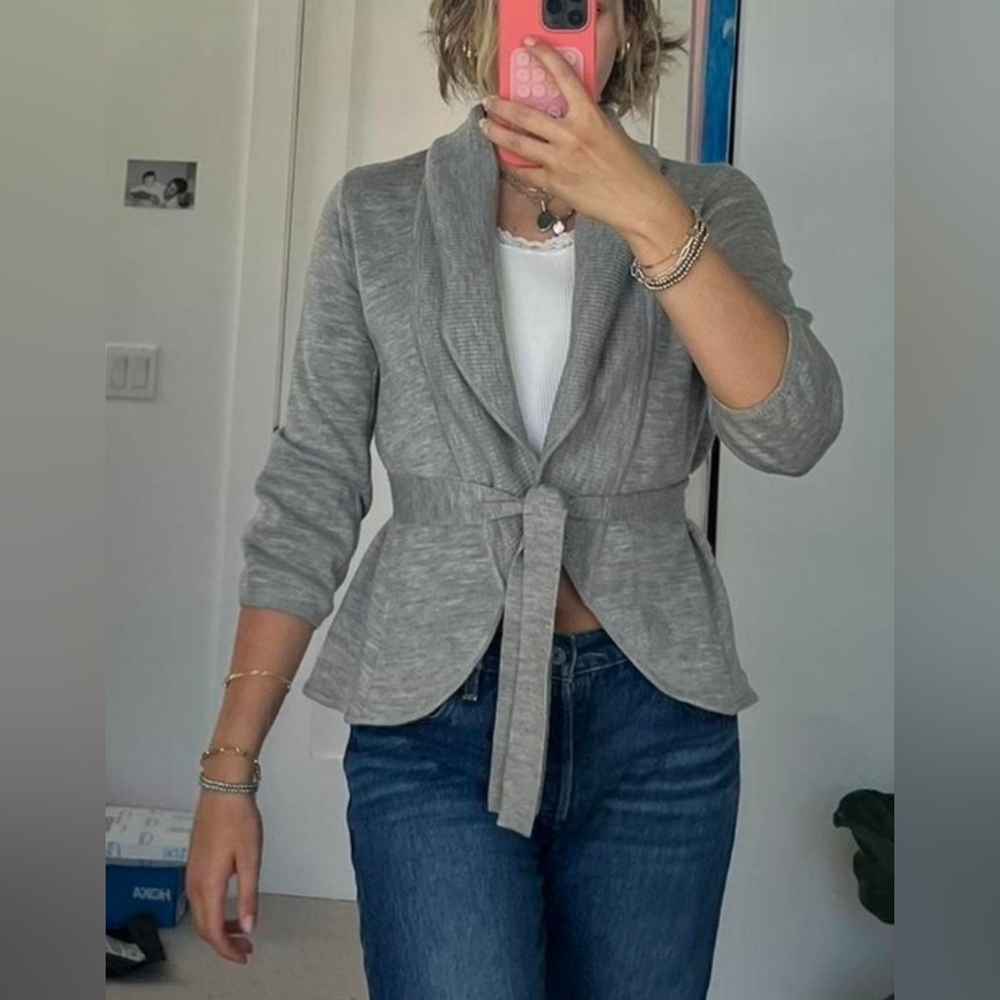 BCBG Maxazria 100% Wool Belted Cardigan With Stain
